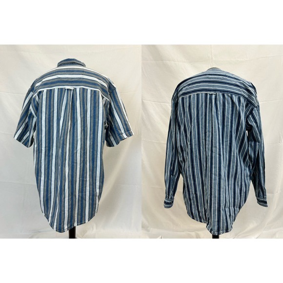 (2) Coliseum Jeans Shirt Mens XL Blue Stiped Cotton Short & Long Sleeve Y2K 90s - Picture 3 of 16